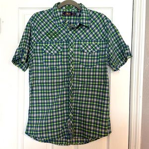 Akoo Mens Large Short Sleeve Button Down Shirt